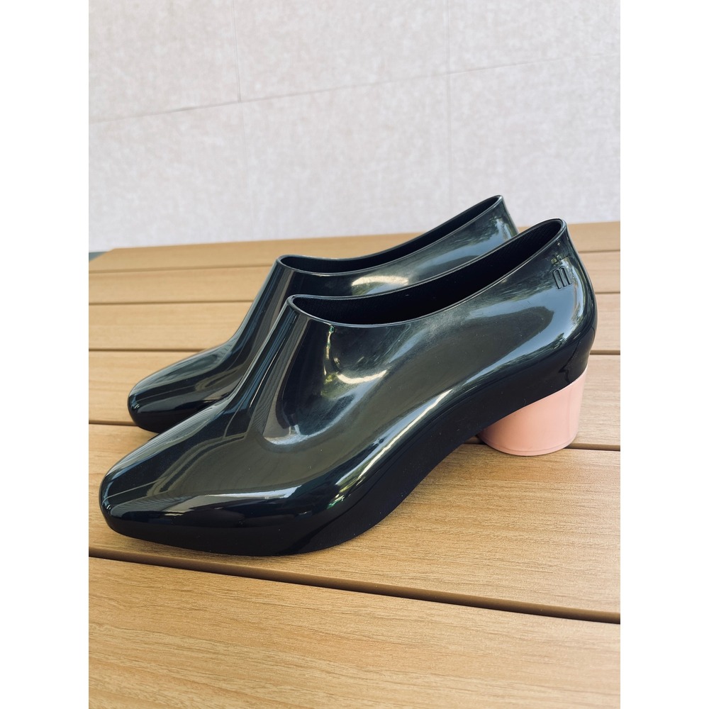 Melissa Black Glitter Pink Block Heel Pump Jelly Shoes Size 7 US 38 EUR